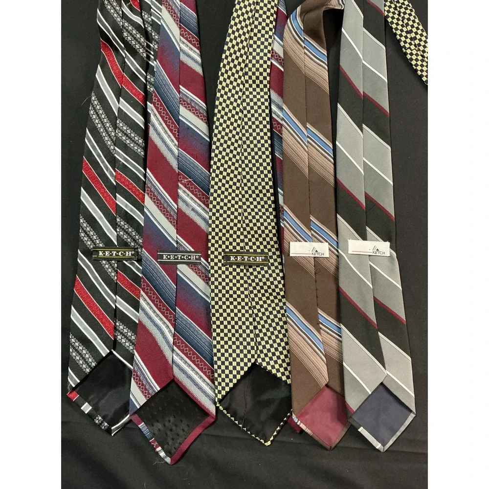Ketch Mens Necktie Lot of 5 Striped Checkered Silk Blend Ties Multicolor
